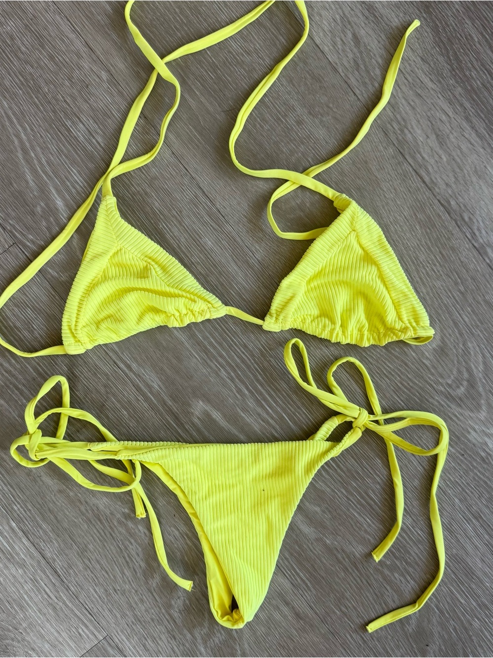 Frankie’s Bikinis Yellow Ribbed String Bikini Set